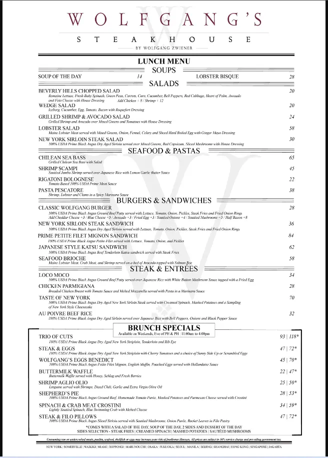 Wolfgang Steakhouse Menu 