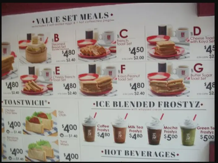 YA KUN KAYA TOAST MENU VALUE SET MEALS
