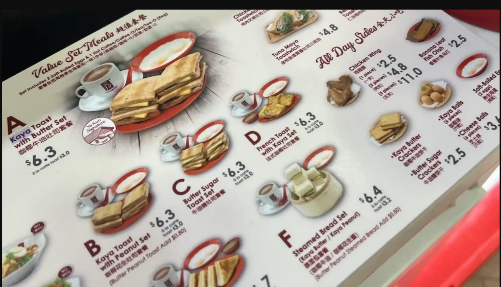 Ya Kun Kaya Toast Menu Prices