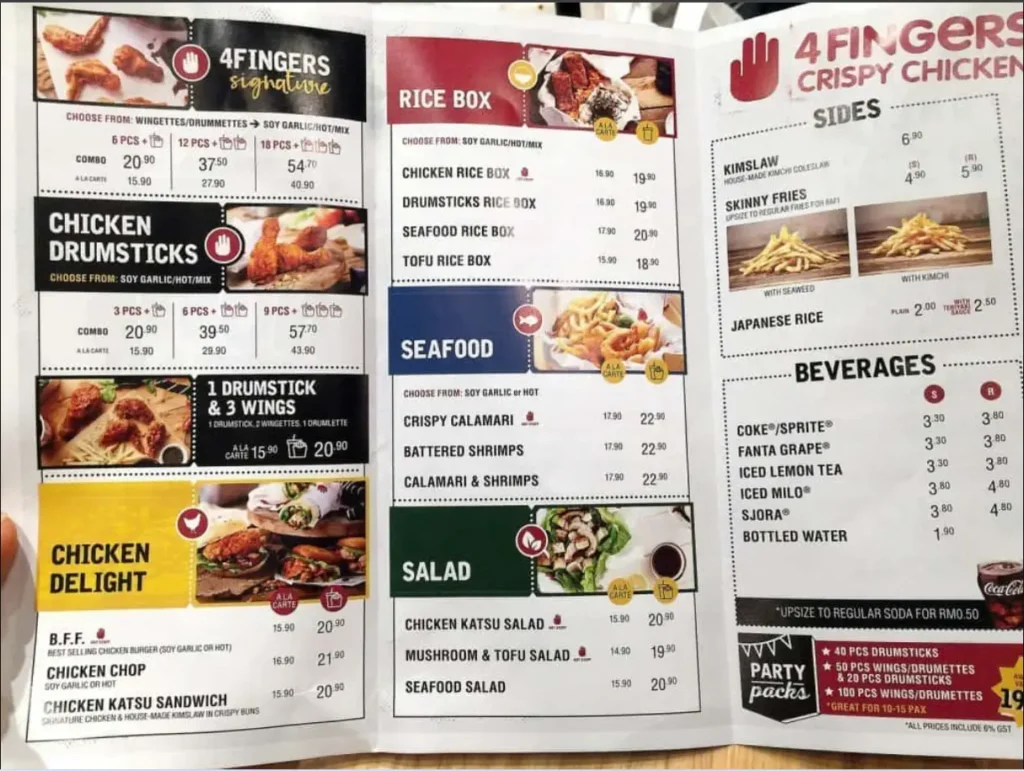 4 Fingers Menu Singapore