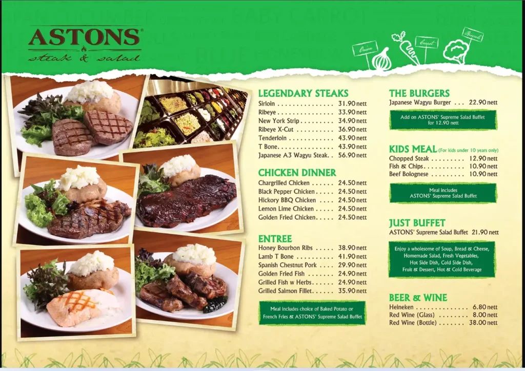 Astons Menu Singapore