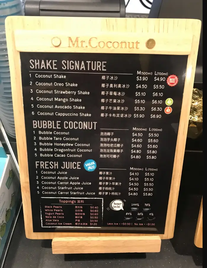 Mr Coconut Menu Singapore