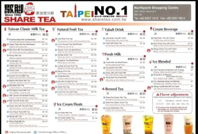 Sharetea Menu Singapore