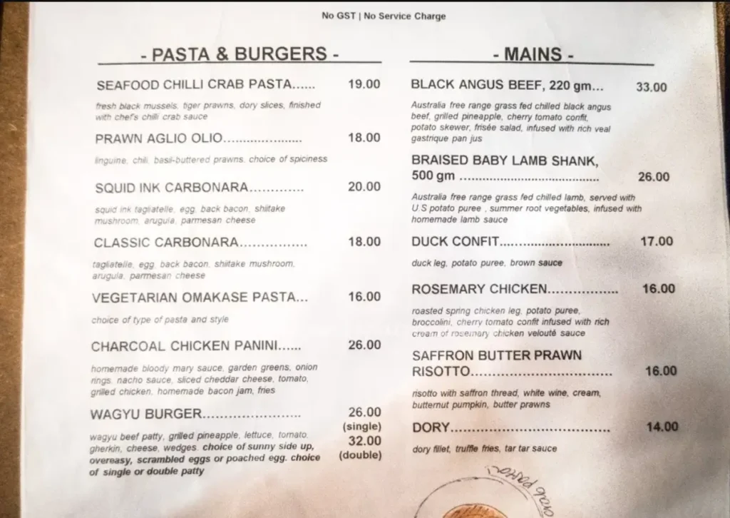 Sun Ray Menu Singapore