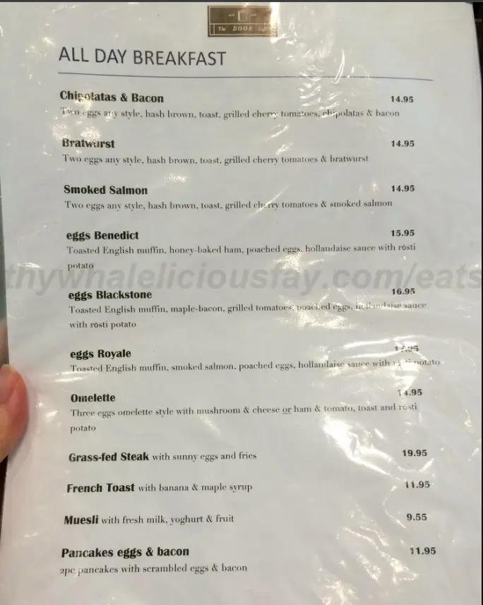 The Book Cafe Breakfast Menu 