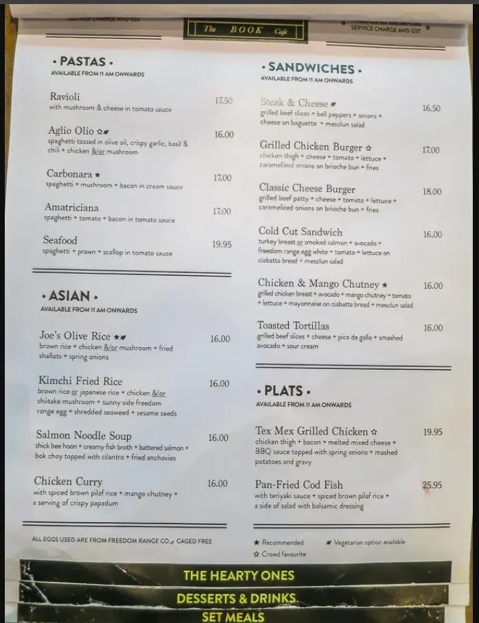 The Book Cafe Menu Singapore