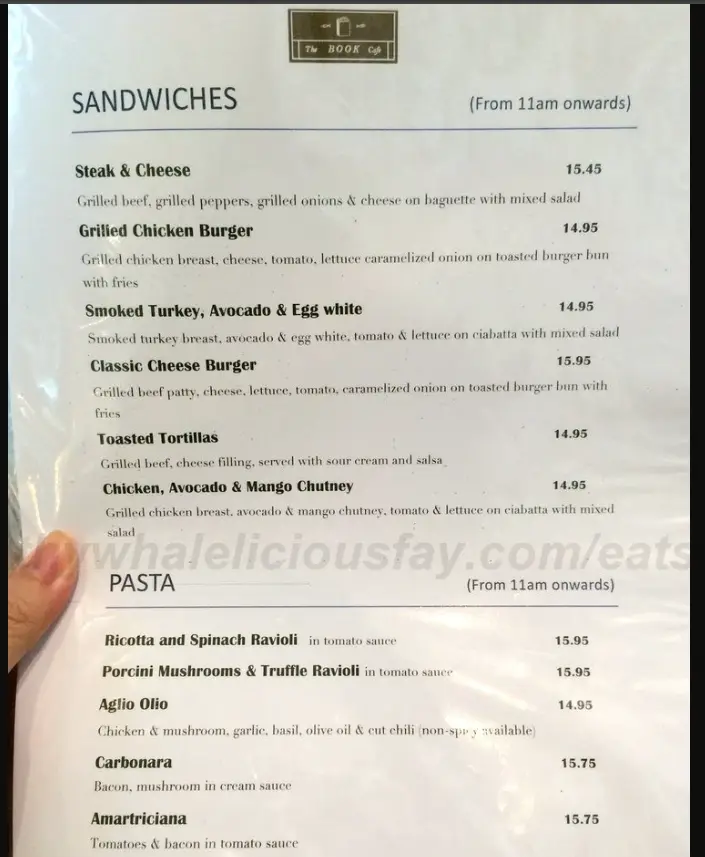 The Book Cafe Sandwiches Menu