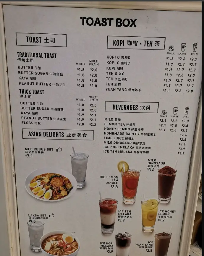 Toast Box Menu Singapore